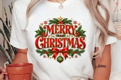 Merry Christmas Vintage Red and Gold Typography with Holly Product Image 2