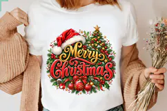 Merry Christmas Vintage Red and Gold Typography with Holly Product Image 3