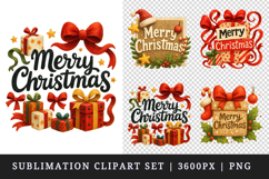 Merry Christmas clipart printable sublimation design png Product Image 1