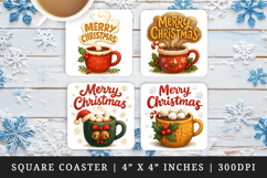 Merry Christmas square coaster sublimation, coasters design Product Image 1