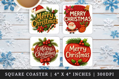 Merry Christmas square coaster sublimation, coasters design Product Image 1