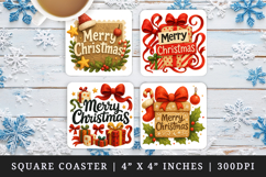 Merry Christmas square coaster sublimation, coasters design Product Image 1