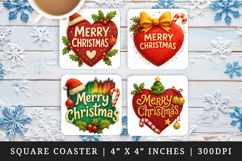 Merry Christmas square coaster sublimation, coasters design Product Image 1