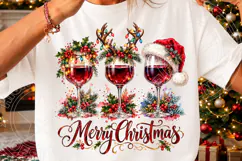 Merry Christmas Wine Glasses Festive Holiday Wine Lover PNG Product Image 3