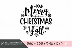 Merry Christmas Y'all SVG, Snowman SVG, Christmas Quote SVG Product Image 1
