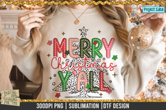 Merry Christmas Y’all with Dalmation Dots Christmas Tree is a professional design that is available at 300dpi PNG to use for Sublimation, iron-on transfer, DTG Printing and normal printing.