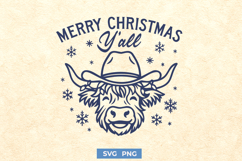 Merry Christmas Y’all SVG | Highland Cow Christmas PNG Print Product Image 1