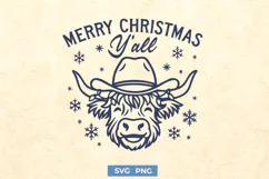 Merry Christmas Y’all SVG | Highland Cow Christmas PNG Print Product Image 1