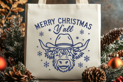Merry Christmas Y’all SVG | Highland Cow Christmas PNG Print Product Image 3