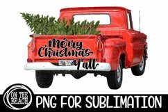 Merry Christmas Y&#039;all Sublimation PNG Vintage Red Truck Product Image 1