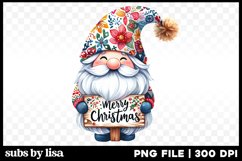 Gnome Merry Christmas PNG Sublimation Design Watercolor Product Image 1