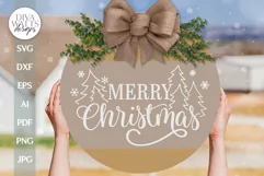 Merry Christmas SVG Christmas Door Hanger SVG Winter Sign Product Image 1