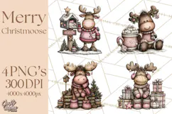Kawaii Moose Christmas and Winter PNG Clipart Product Image 1