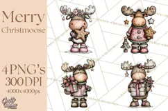 Kawaii Moose Christmas and Winter PNG Clipart Product Image 1