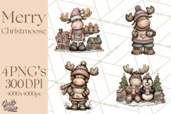Kawaii Moose Christmas and Winter PNG Clipart Product Image 1