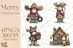 Kawaii Moose Christmas and Winter PNG Clipart Product Image 1