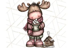 Kawaii Moose Christmas and Winter PNG Clipart Product Image 3
