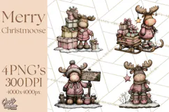 Kawaii Moose Christmas and Winter PNG Clipart Product Image 1