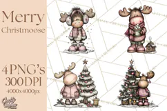 Kawaii Moose Christmas and Winter PNG Clipart Product Image 1