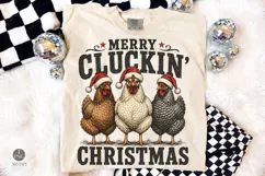 Merry Cluckin Christmas PNG, Funny Chicken Santa Hat Shirt Product Image 2