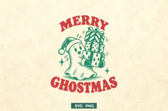 Merry Ghostmas SVG, Cute Ghost Christmas PNG Trendy Design Product Image 1