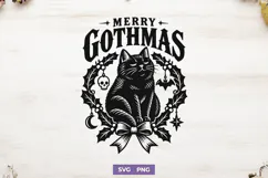 Merry Gothmas SVG PNG, Black Cat Spooky Christmas Design Product Image 1