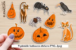 Cute Halloween stickers, cat, Pumpkin, raven, spider Product Image 1