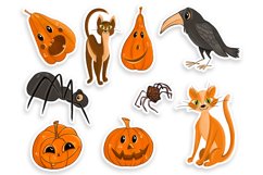 Cute Halloween stickers, cat, Pumpkin, raven, spider Product Image 2