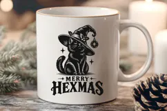 Merry Hexmas SVG, Witchy Christmas Cat PNG, Witch Cat Design Product Image 3