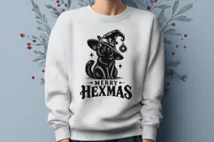 Merry Hexmas SVG, Witchy Christmas Cat PNG, Witch Cat Design Product Image 2