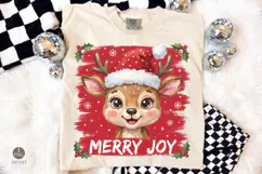 Merry Joy Christmas PNG, Retro Cute Reindeer Santa Hat Shirt Product Image 3