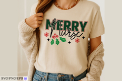 Merry Nurse Christmas SVG | Holiday Nurse Shirt Design Product Image 3