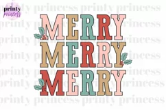Merry Christmas Retro, Holiday SVG, Vintage Holly PNG Product Image 1