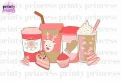 Retro Christmas Coffee Drinks PNG, Pink Holiday Sublimation Product Image 1