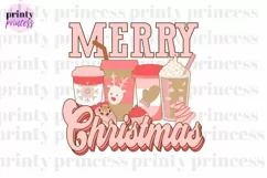 Retro Christmas Coffee Drinks PNG, Pink Holiday Sublimation Product Image 1