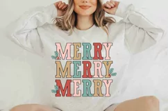 Merry Christmas Retro, Holiday SVG, Vintage Holly PNG Product Image 3