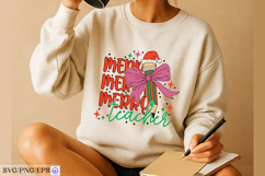 Christmas Merry Teacher SVG PNG T-shirt Design Product Image 4