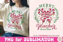 Merry Teacher Social Club Png, Pencil Coquette Bow Png Product Image 1