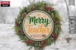 Merry Teacher SVG | Christmas Round Sign SVG | Xmas SVG Product Image 1