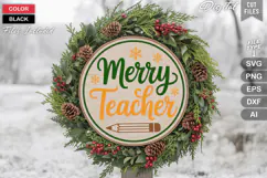 Merry Teacher SVG | Christmas Round Sign SVG | Xmas SVG Product Image 1