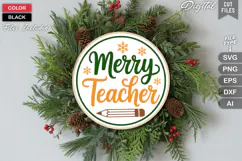 Merry Teacher SVG | Christmas Round Sign SVG | Xmas SVG Product Image 2