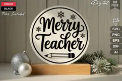 Merry Teacher SVG | Christmas Round Sign SVG | Xmas SVG Product Image 3