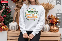 Merry Teacher SVG | Christmas Round Sign SVG | Xmas SVG Product Image 4