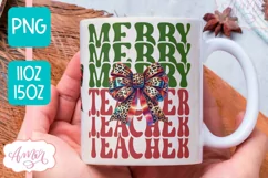 Merry teacher mug wrap PNG, Christmas coffee mug PNG Product Image 1