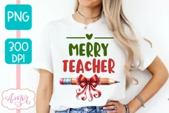 Merry Teacher sublimation PNG, Christmas teacher shirt PNG Product Image 1