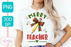 Merry Teacher sublimation PNG, Christmas teacher shirt PNG Product Image 1
