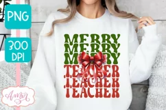 Merry Teacher sublimation PNG, Christmas teacher shirt PNG Product Image 1