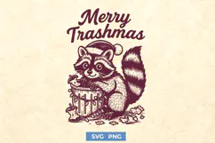 Merry Trashmas SVG, Funny Raccoon Christmas Quirky PNG Print Product Image 1