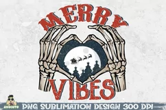 Merry vibes PNG, retro christmas sublimation, skeleton hands Product Image 1