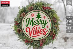 Merry Vibes SVG | Christmas Round Sign SVG | Xmas SVG Product Image 1